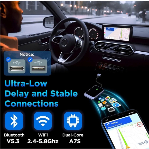 Wireless Carplay Adapter, Converts Wired to Wireless carplay adapter for iPhone - Picture 7 of 8